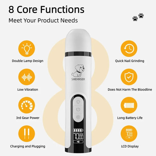 Safe & Painless Pet Nail Grinder - Rechageable Electric Trimmer with Precision LED